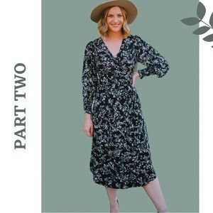 Part Two Day Dress Wrap with Balloon Sleeve and Smocked Cuff Size 6